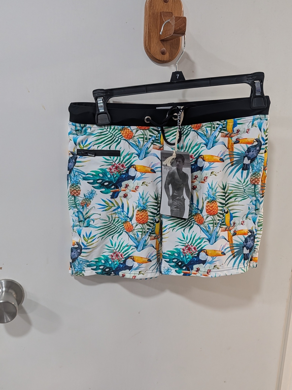 Men's Tropical Toucan Swim Trunks - Black Waistband
